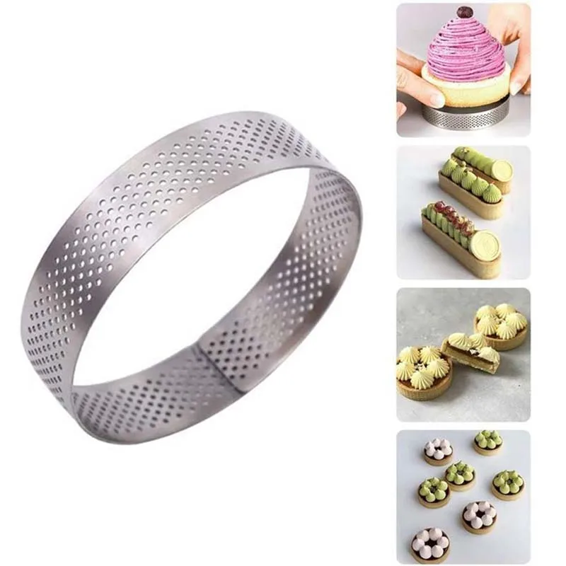 

Circular Stainless Steel Porous Tart Ring Bottom Tower Pie Cake Mould Baking ToolsHeat-Resistant Perforated Cake Mousse Ring, 8c