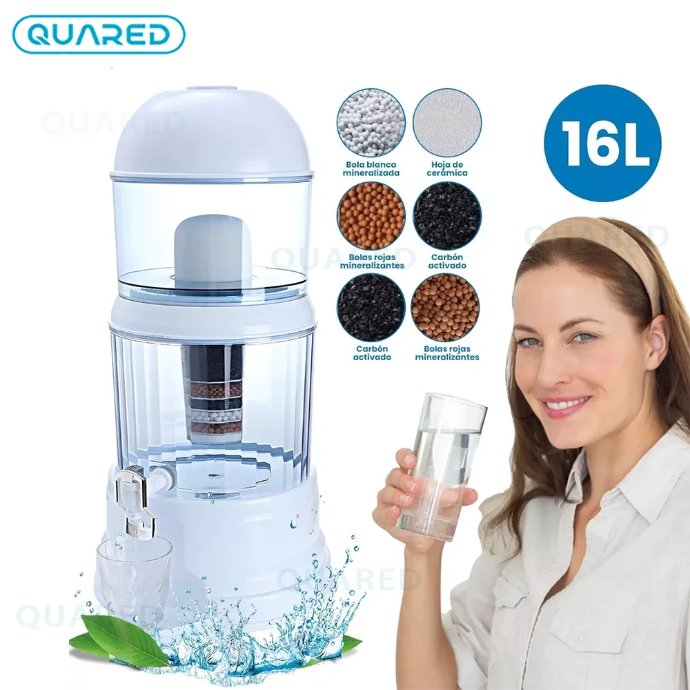 16L Water Purifier & Water Dispenser Integrated Household Large Capacity Water Filter 6-Stage Water Filter with Bucket and Base