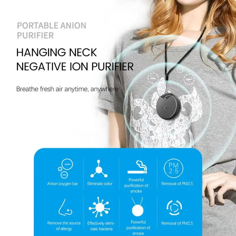 

Hanging Neck Portable Air Purifier Anion Air Purification Freshener Ionizer Air Cleaner Cigarette Smoke Remover Toilet Deodorant