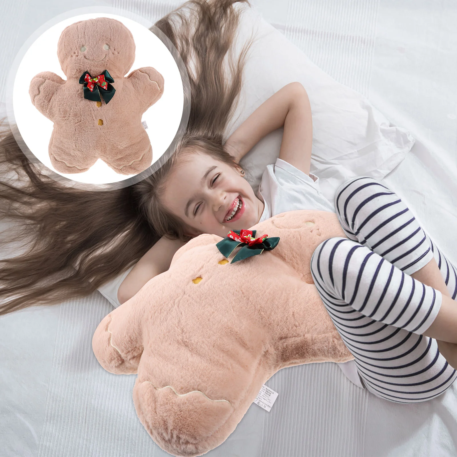 

Decor Couch Pillow Plush Throw Gingerbread Man Shaped Xmas Pp Cotton Sofa Elder
