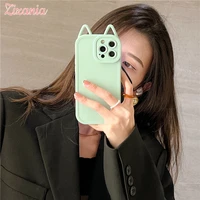 fashion cute solid color cat ear phone case for iphone 13 12 11 xs xr x pro max ultra thin shockproof protect soft protect cover