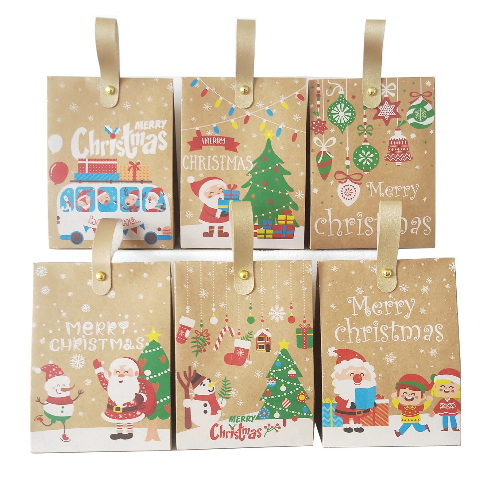 

25/50PCS Merry Christmas Candy Bag Xmas Gift Treat Cookie Kraft Paper Packing Box Navidad Natal Noel New Year DIY Party Supplies