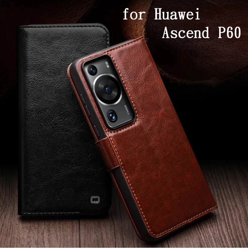 

Luxury Genuine Leather Case for Huawei Ascend P60 Carcasa Business Flip Phone Funda for Huawei P60 Pro Fundas Coque Wallet Capa