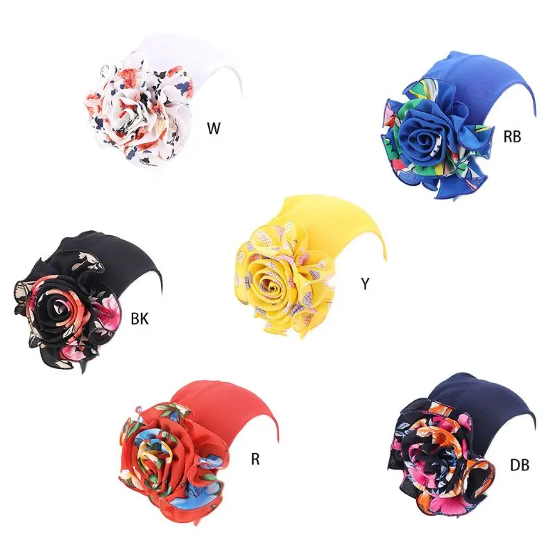 

2XPC Womens Double Layer Stretchy Beanie Turban Hat Big Colorful Flower Bonnet Chemo