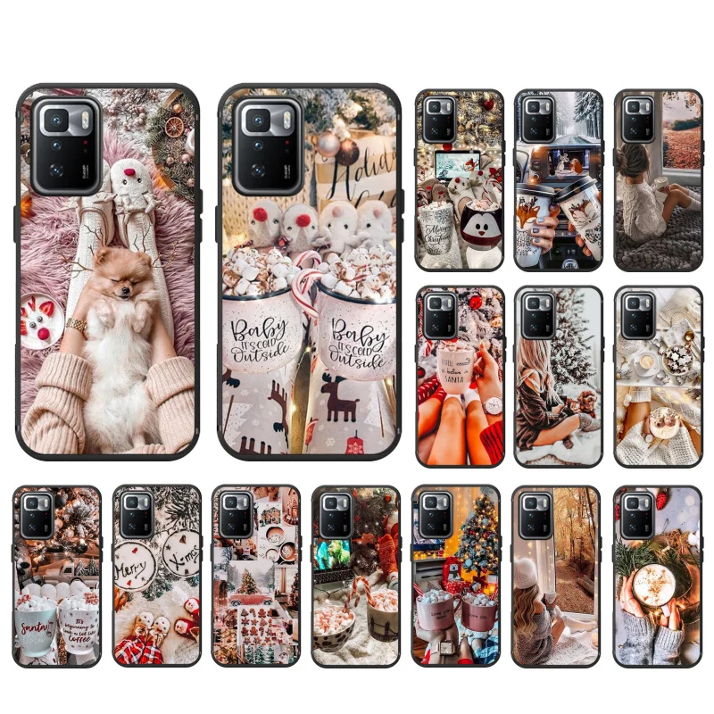 

Cute Cartoon Christmas Winter Coffee Phone Case For Xiaomi Redmi Note 11 10 Pro Note 8 Pro 9Pro Note9 9S 10S 9T Redmi 10 9C 9A