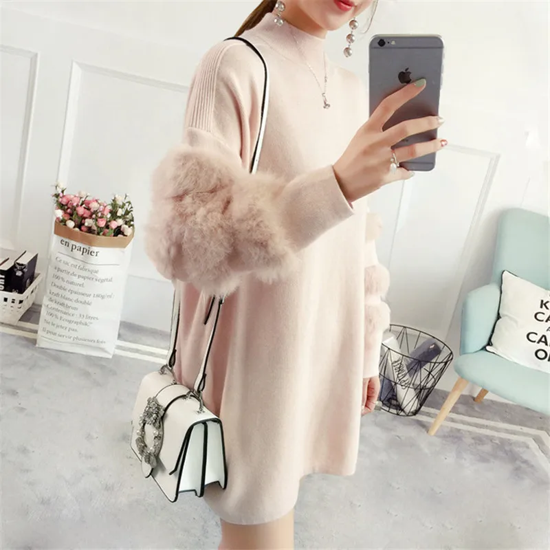 

Women Pullovers Casual Oversized Sweater Christmas Sweaters Winter Pull Sleeve Femme Knitted Jumpers Elegant Lace Sweaters Dress