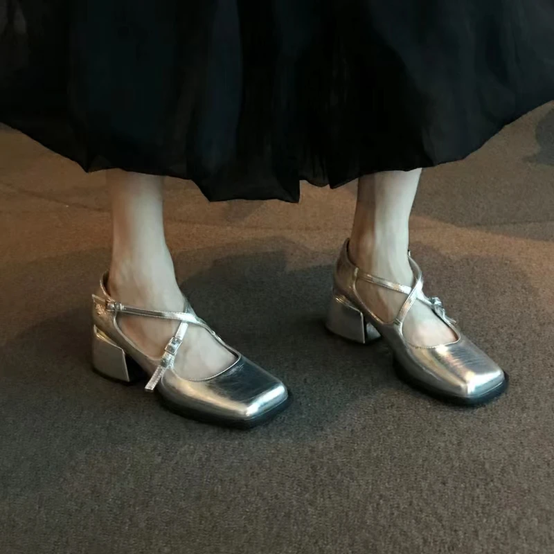 

Женские босоножки с двойной пряжкой, Туфли Мэри Джейн, женские туфли-лодочки из лакированной кожи на высоком каблуке, классические туфли, Се...