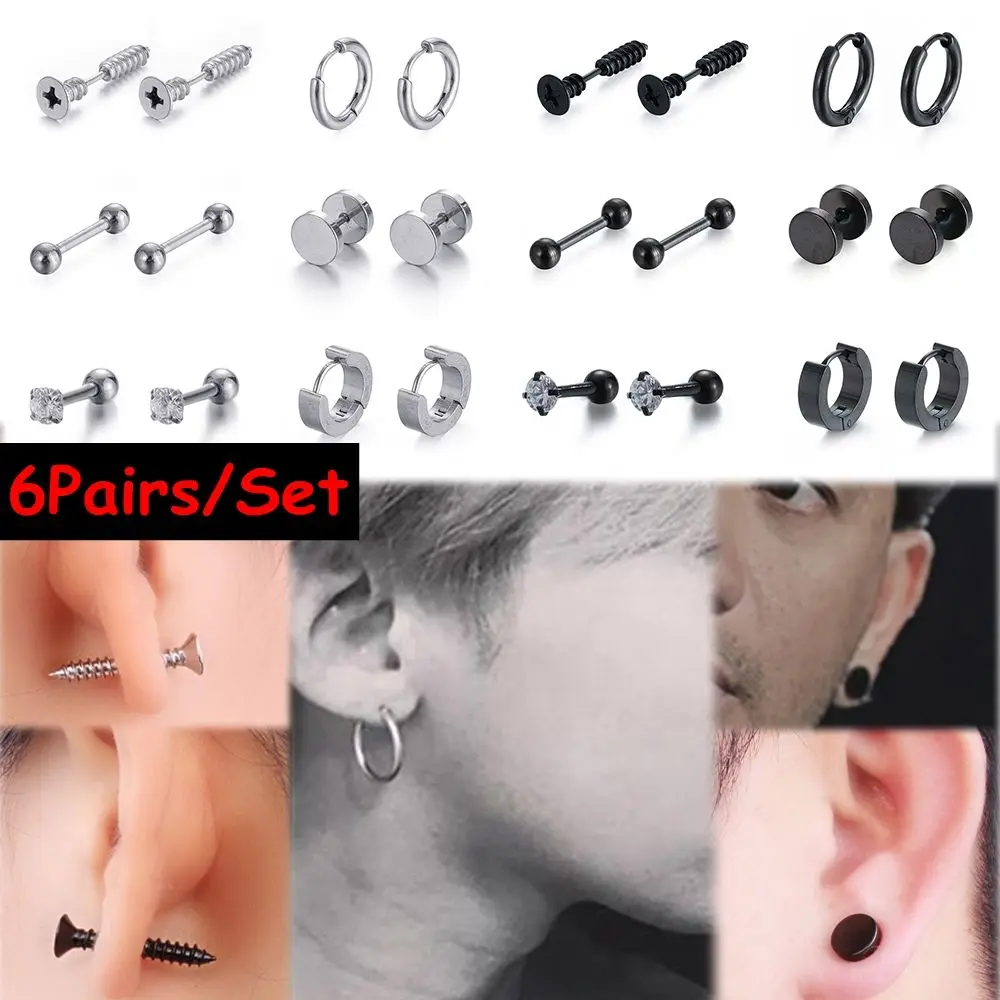 

Helix Pierced Body Piercing Jewelry Stainless Steel Hoop Earrings Black Dumbbell Stud Earrings Set Tragus Earrings