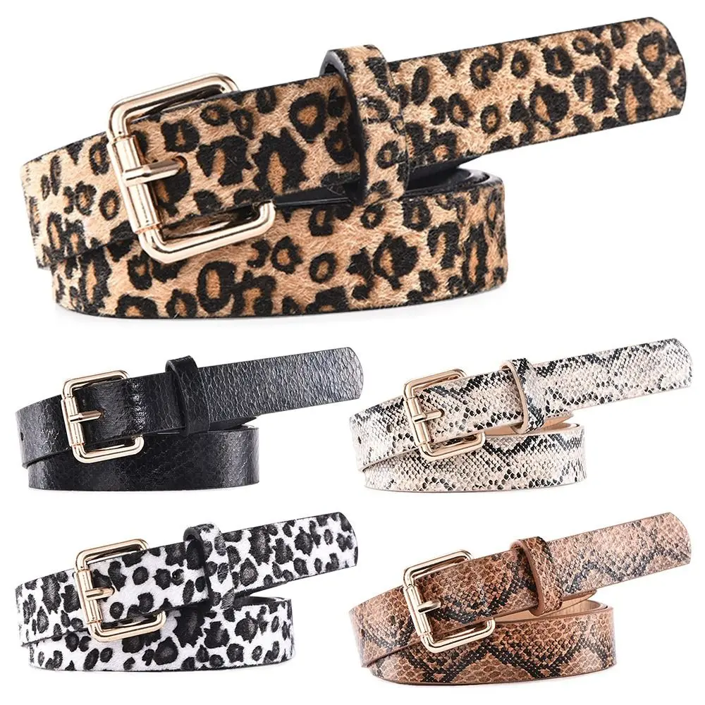 

Decoration Leopard Print Serpentine Versatile Thin Waist Strap Pin Buckle Waistband Trouser Dress Belts Leather Belt