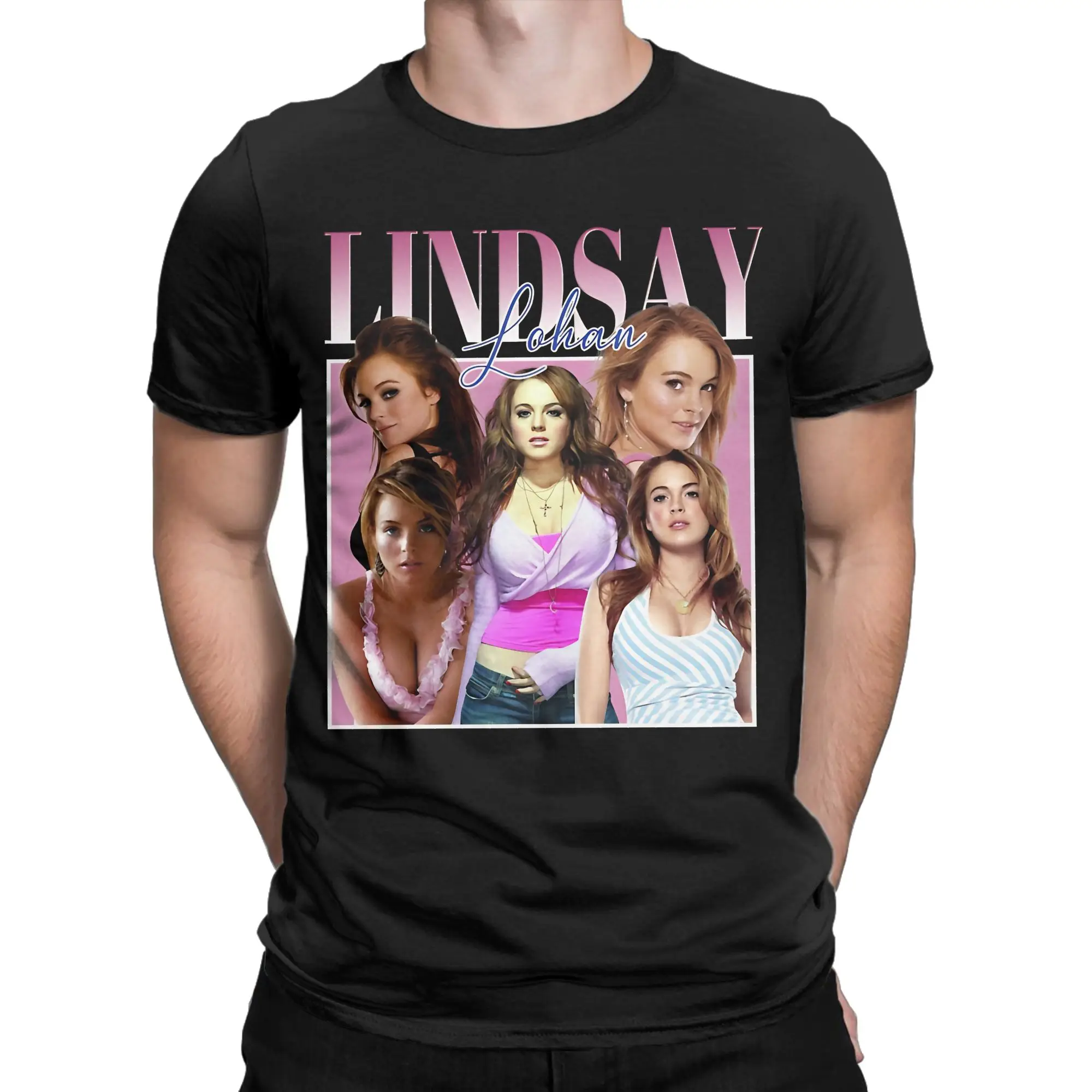 Фото Классическая забавная футболка из 100% хлопка Lindsay Lohan для мужчин №1