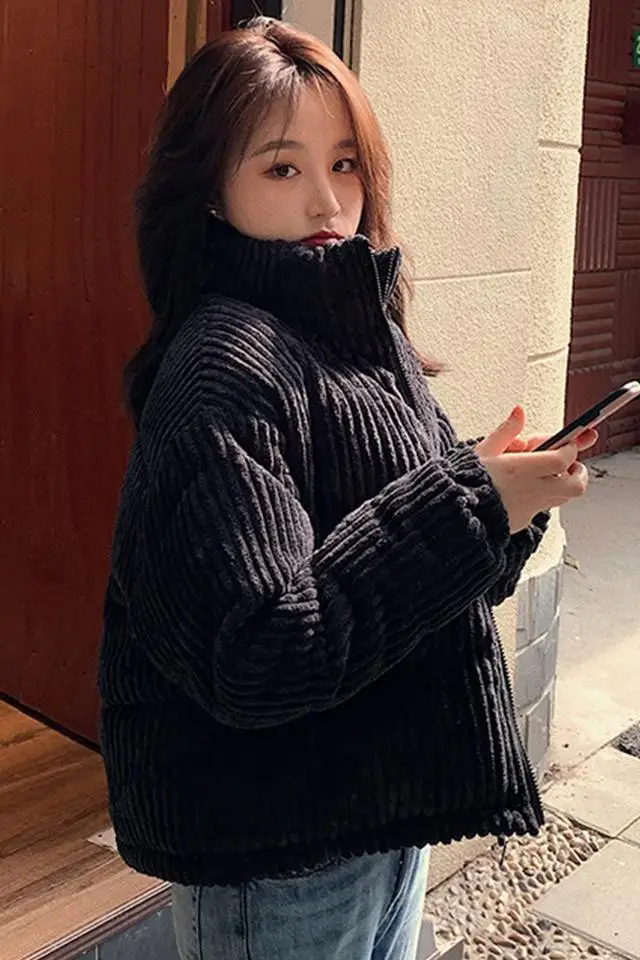 2022 Sweet Girl Pink Short Top Korea Chic Autumn  Winter Short Cotton-padded Jacket  Corduroy Thickened School To  Women