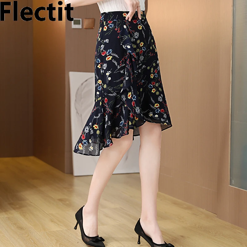 

Flectit Floral Print Ruffled Midi Skirt For Women Summer Plus Size Ladies Boho Beach Wear