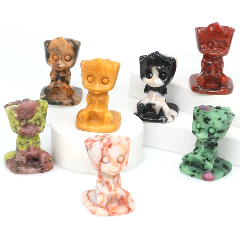 

40mm Cartoon Tree Man Statue Natural Stone Healing Crystal Tree Root Anime Figurine Gems Carved Crafts Home Decor Children Gift