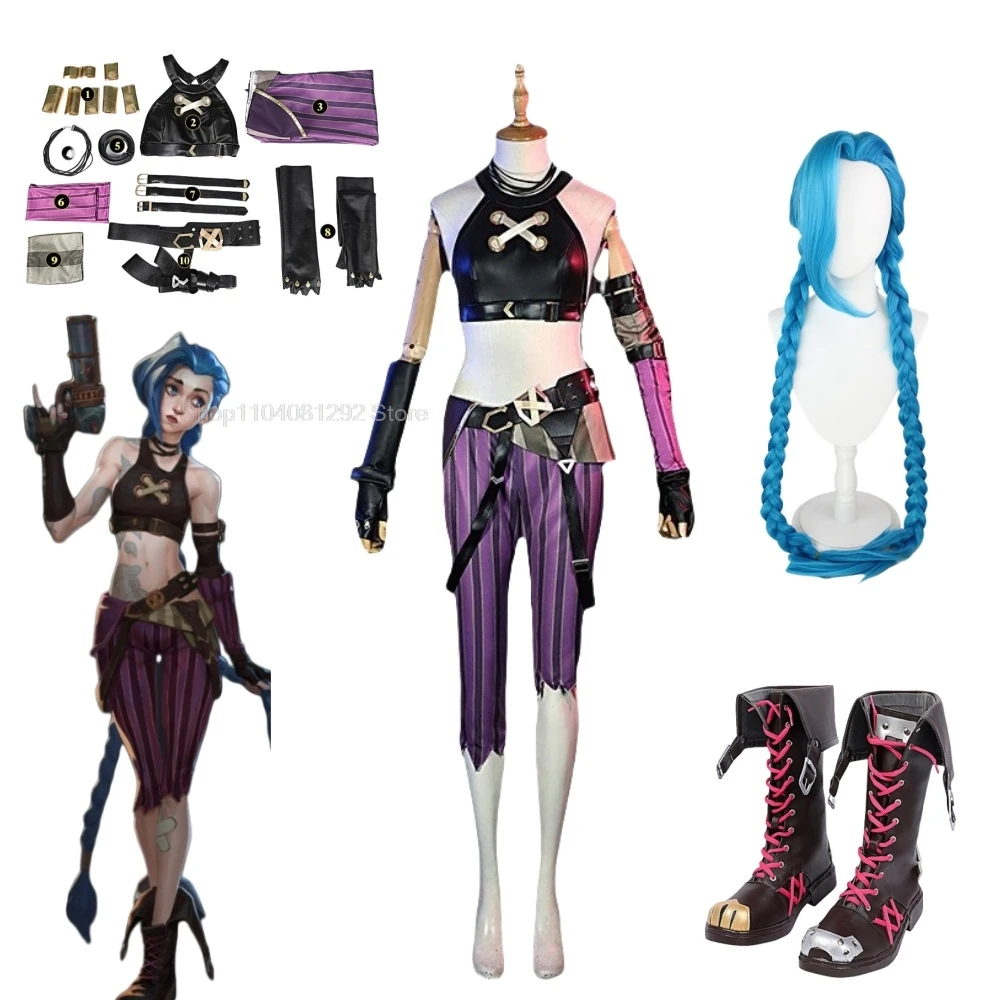 Outfit Shoes Wig Sexy Women Carnival Costume Anime Game LOL Arcane Cosplay Crit Loli Jinx Loose Cannon