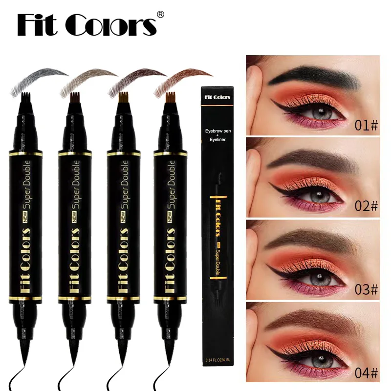 

2 In 1 Eye Liner Brow Pencil Waterproof Lasting No-smudge Four Points Eyebrow Tattoo Pen Gray Brown Liquid Liner Makeup Cosmetic