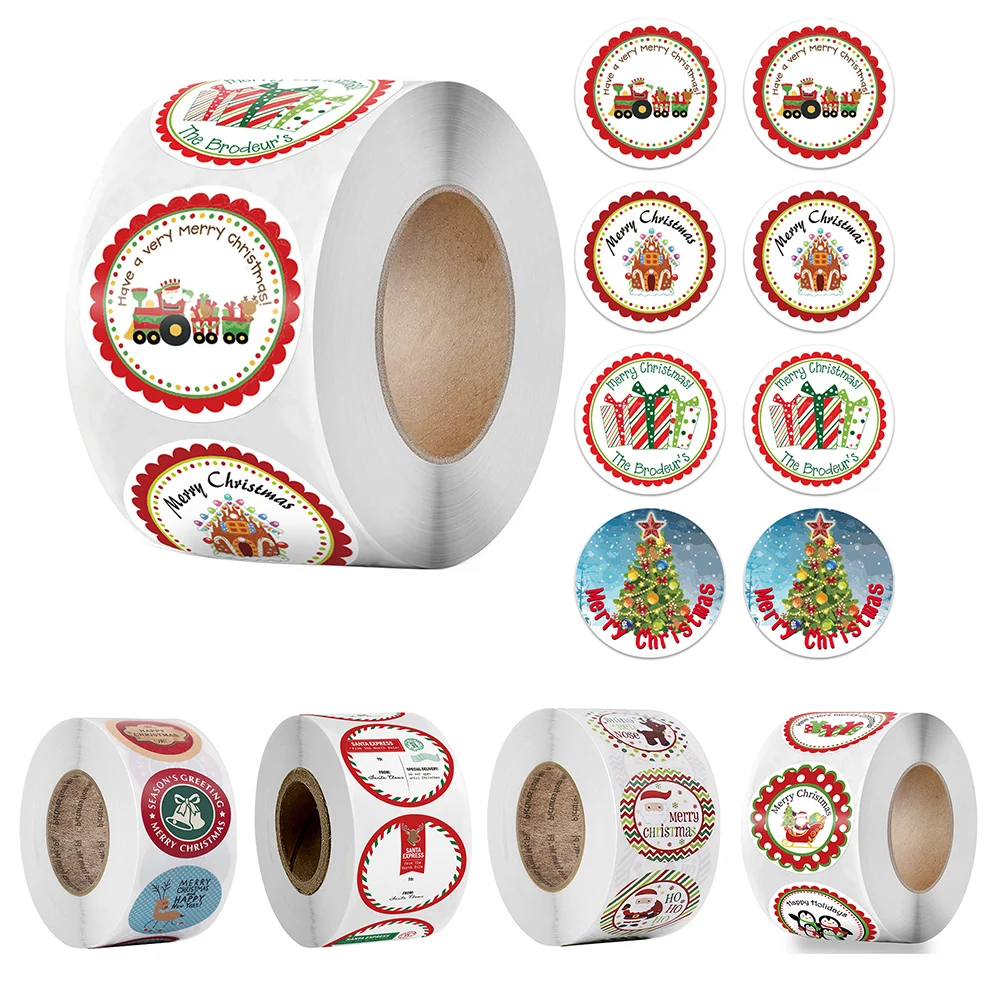 

500PCS Merry Christmas Stickers Santa Claus Christmas Pattern Design Christmas Gift Package Decor Labels 1inch