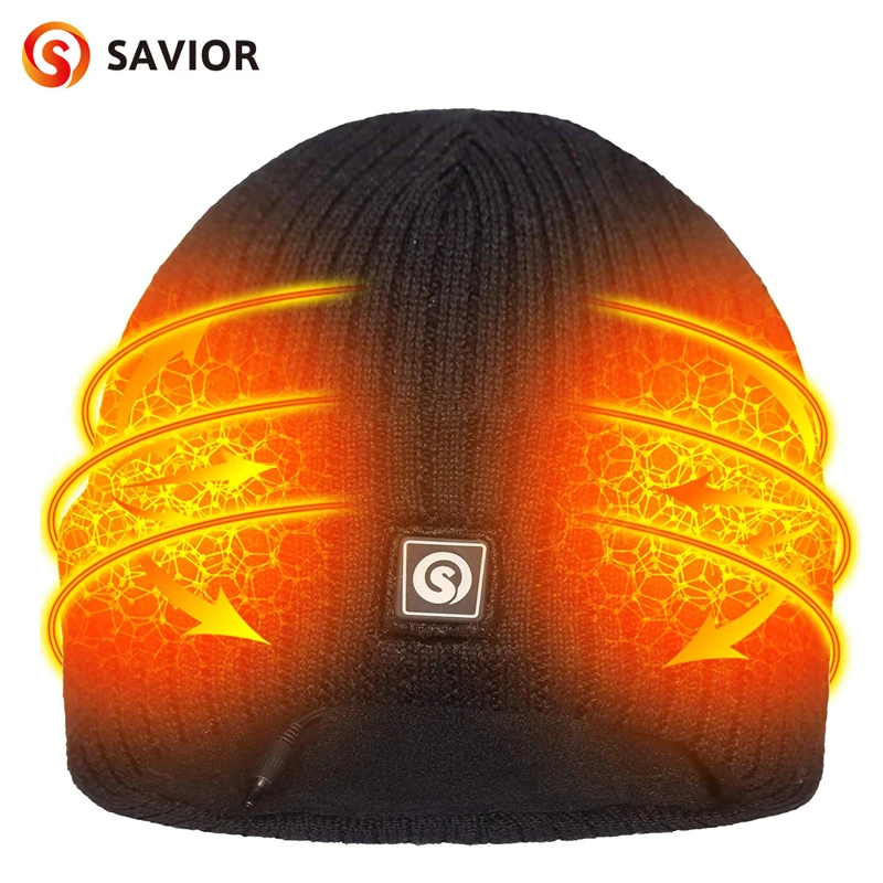 Savior Heated Hat Battery Heated Beanie Electric Rechargeable Warm Winter Heated Fleece Cap