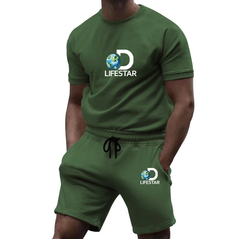 Men Sets Streetwear Short Sleeve Fitness Homewear T-Shirt + Pant 2 Pieces Set Outdoor Male Tracksuits Summer Casual Men's Clothi