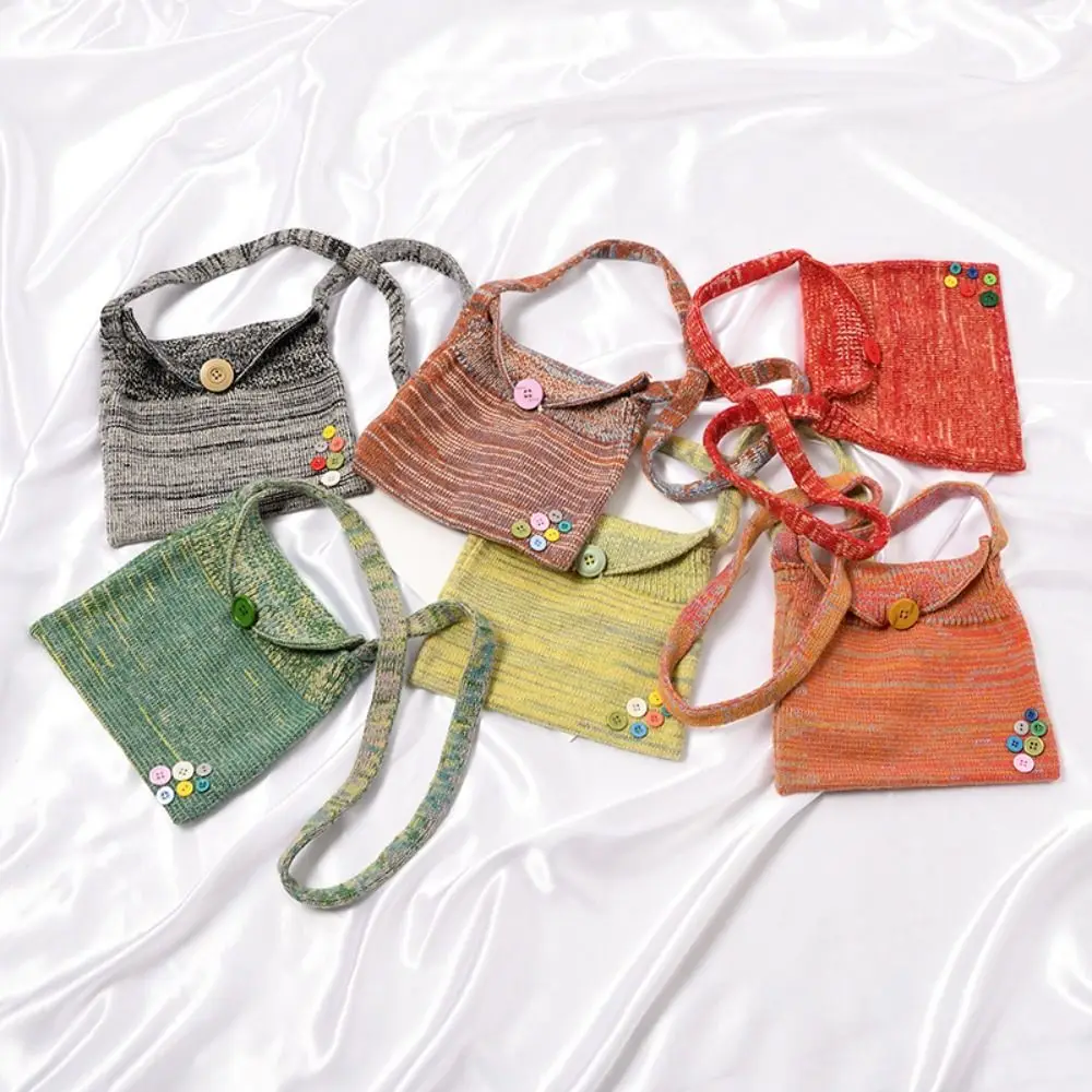 

Вязаная сумка в стиле ретро для женщин, вместительная клетчатая сумочка на пуговицах, модный тканый кошелек для покупок с узлом, многоразовая Студенческая тоут