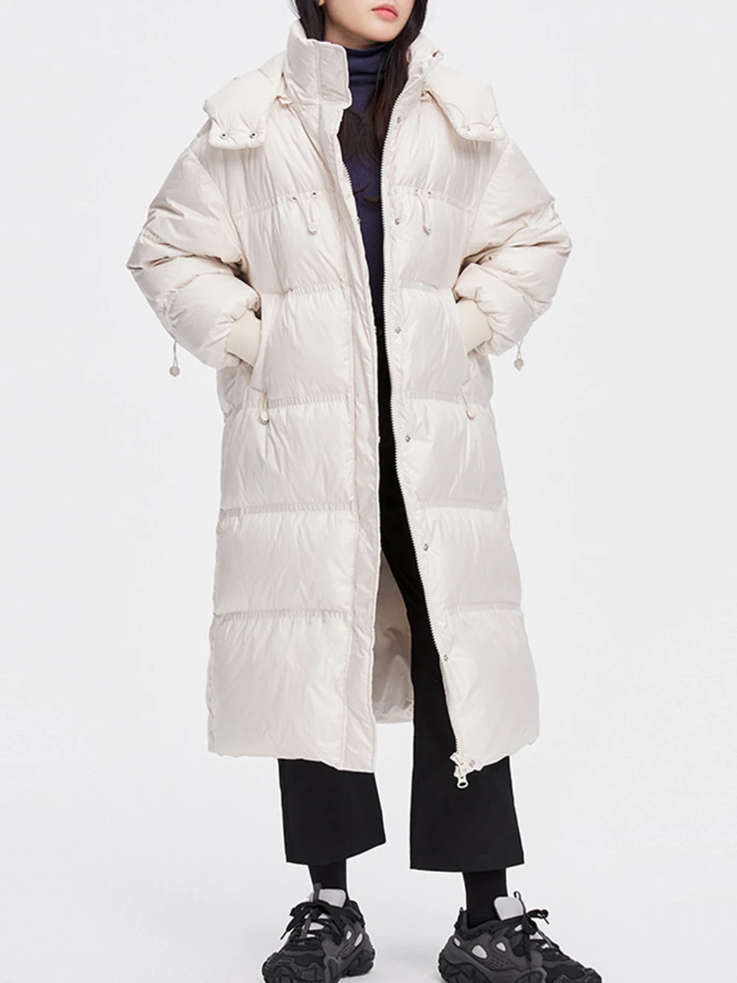 

2022 Women Long Winter Coat Casaul Solid Pocket Zipper Hooded Loose Coats Street Fashion Knee Length Warm Cotton Jackets Female