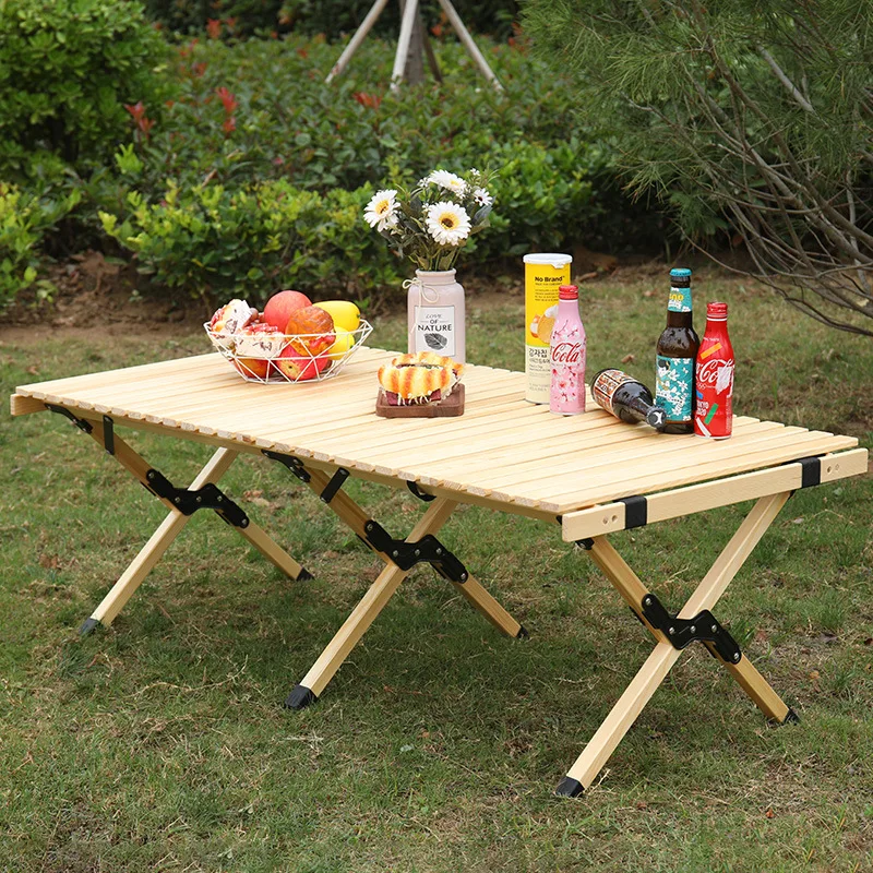 

Portable Folding Wooden Egg Roll Table For Camping Picnic And