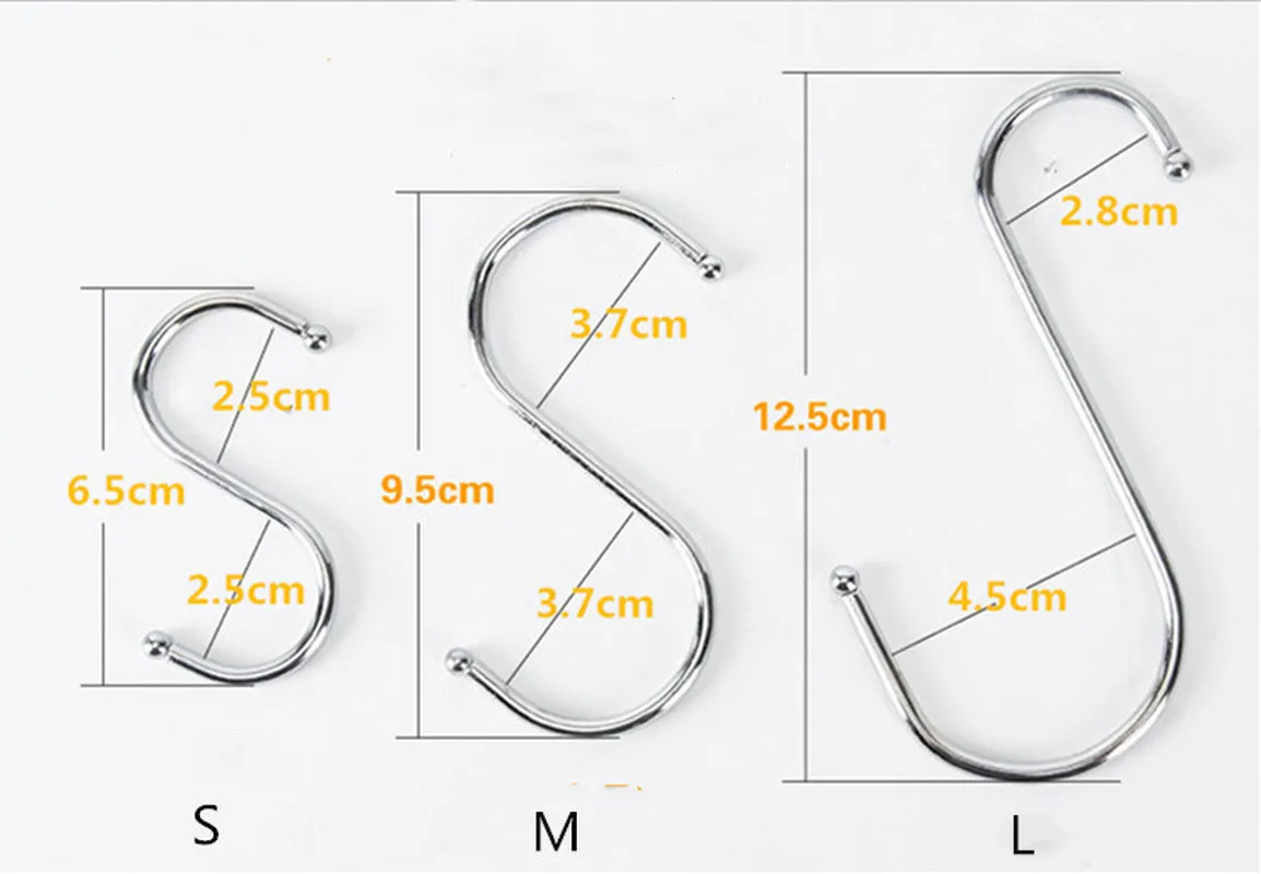 Крюк для кухни S-образный многофункциональный металлический прочный для одежды на стену, дверь или в гардероб.