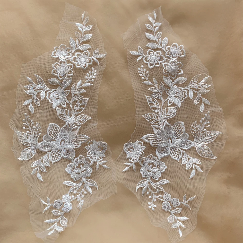 1 пара 41*18 см белые бусины с блестками красивые свадебные кружевные аппликации