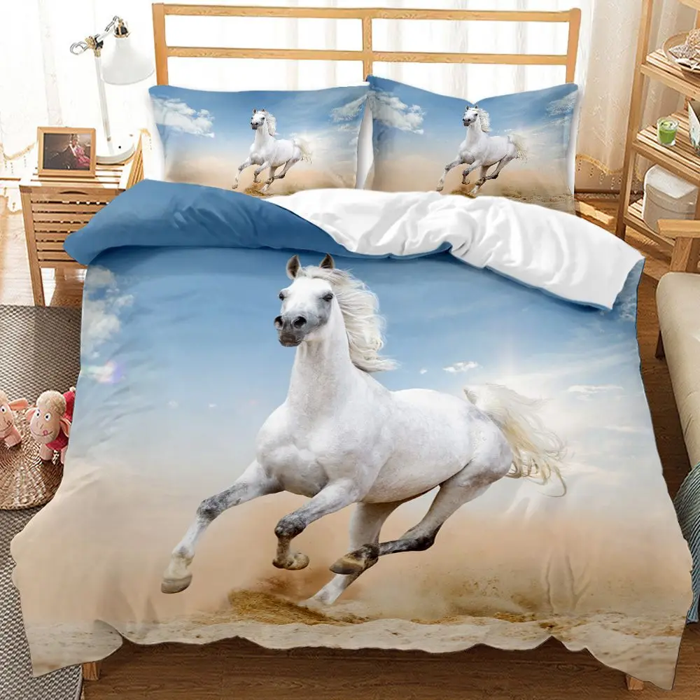 

Cover Set 3D Steed Print Comforter Cover Wildlife Bedding Set Animal Polyester Quilt Cover Double Queen King Size Horse Duvet