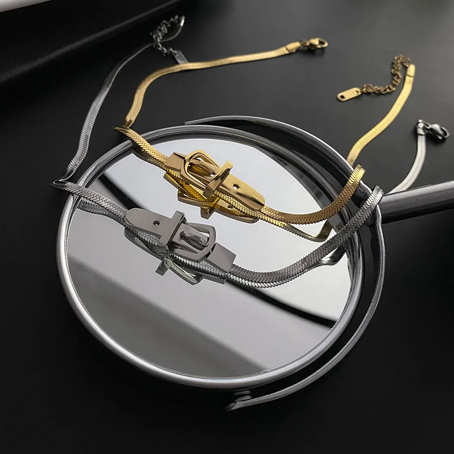 

RACHELZ Light Luxury Stainless Steel Strap Choker Vintage Gold Plated Necklace For Women Non Tarnish Jewelry Party Gift