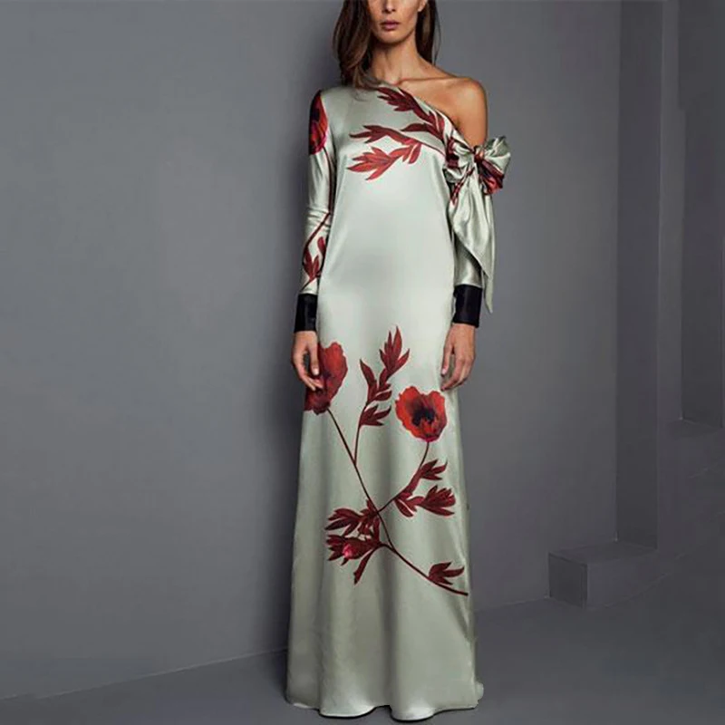 

BAZIIINGAAA Luxury Evening Dresses One Shoulder Sleeves Long Sleeves Wide-waisted Floor-Length 2022 New of Bow Prom Dress Women