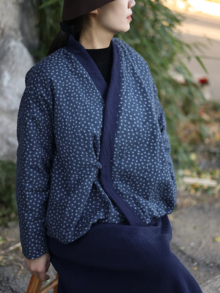 Стеклянное хлопковое стеганое пальто в стиле ретро с рыбным цветочным принтом