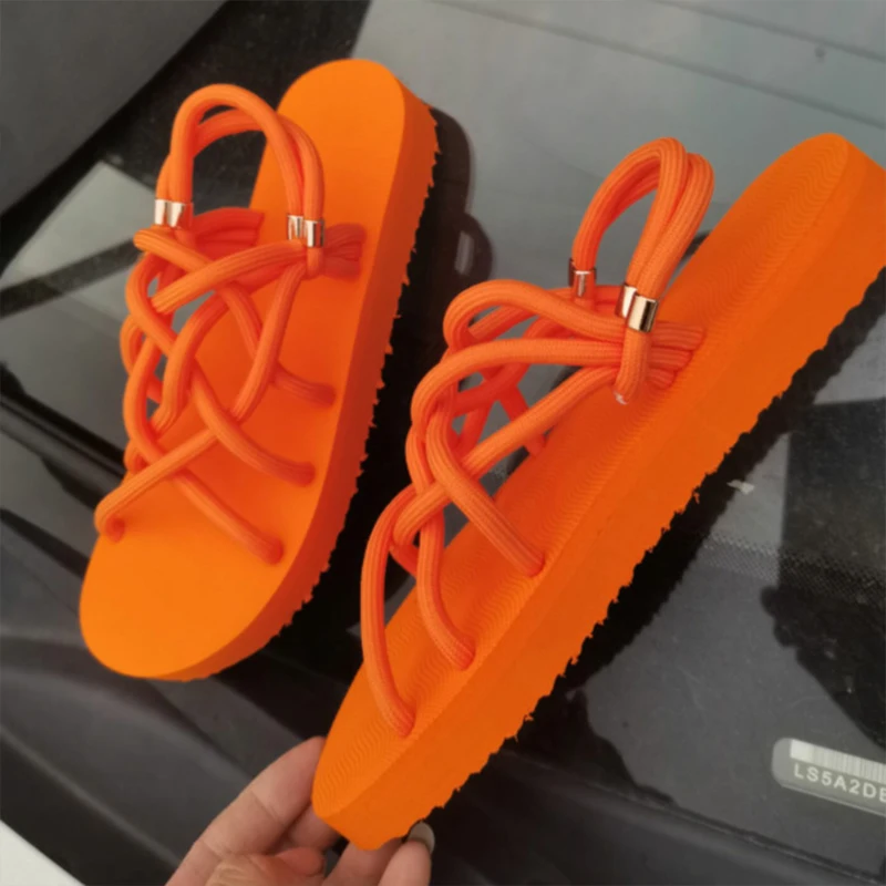 

Сандалии Женские однотонные с перекрестными ремешками, Модные дышащие удобные босоножки на плоской подошве, повседневная обувь, большие ра...