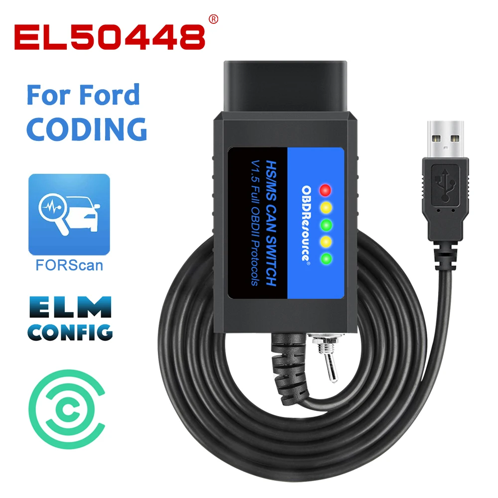 

ELM327 USB V1.5 FORScan Coding ELMconfig FoCCCus OBD2 Adapter HS/MS CAN For Ford Cars Accessories Tools PIC18F25K80 Chip