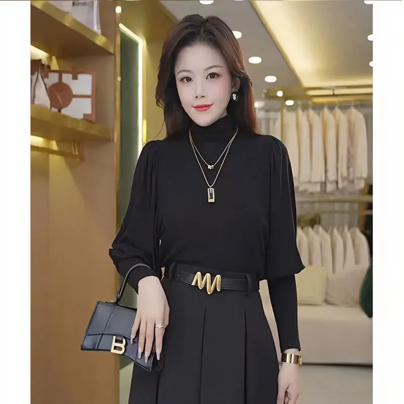 2024 Autumn/winter New Women's Half-polo Turtle Neck French-style Stylish Long-sleeve T-shirt Thin Top For Women