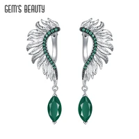 gems beauty angel wings feather 925 sterling silver earrings for women jewelry anniversary gift natural green agate amethyst