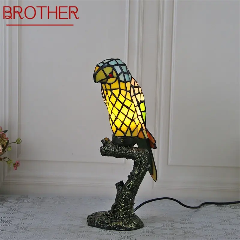 

BROTHER Tiffany Parrot Table Light LED Creative Fine Color Glass Desk Lamp For Home Living Room Study Bedside Decor