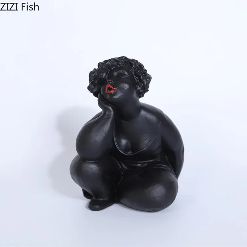 

Минималистичные черные фигурки полных девушек, скульптура, ремесла, абстрактные фигурки, статуи, украшения для стола, современный Декор для дома