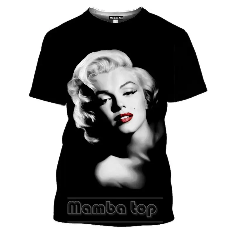 

2022 Sexy Beauty Artistic Actor Norma Jeane Baker Fashion Black Bikini 3d Print T-shirt Men Women 6xl Summer