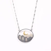 natural scenery mountain forest for women silver color moon deer pendant chain necklaces charm stainless steel jewelry gifts