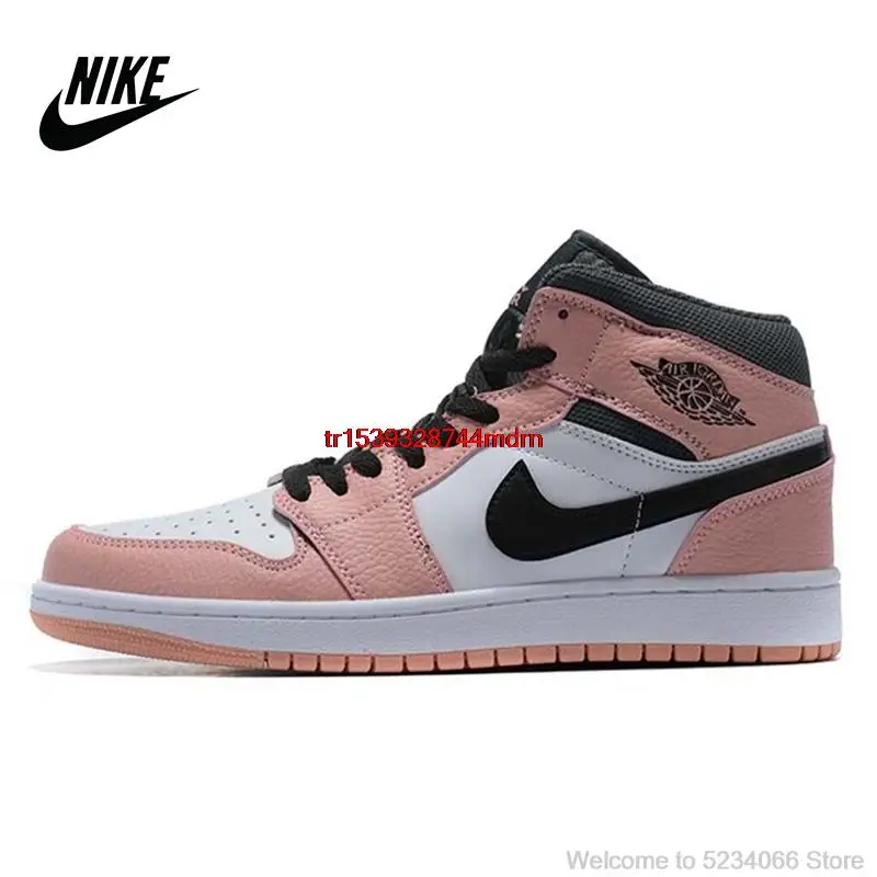 Женские баскетбольные туфли Nike Air Jordan 1 Mid AJ1, розовые, грязные,  розовые, черные, белые, розовые, размер 36-39 555112-603 - купить по  выгодной цене | AliExpress