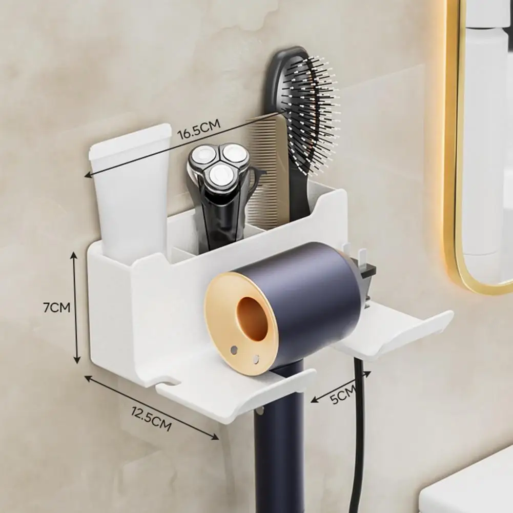 

Useful Wall-mounted Widely Used Bathroom Wall Hanging Air Blower Rack with Plug Clip ABS Hair Dryer Holder for Hotel