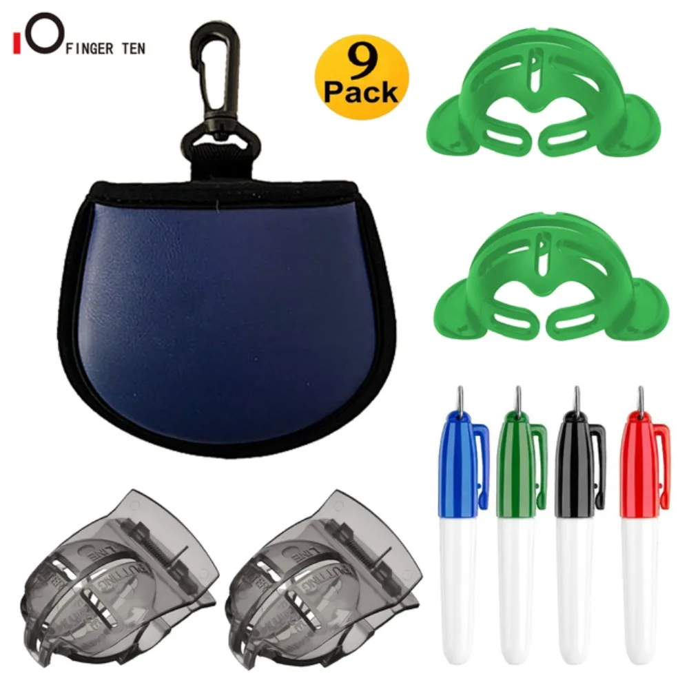 

9 Pcs/Set Perfect Drawing Alignment Golf Ball Line Marker Tool 4 Pcs with 4 Pens and 1 Ball Cleaner Pouch Training Accessories