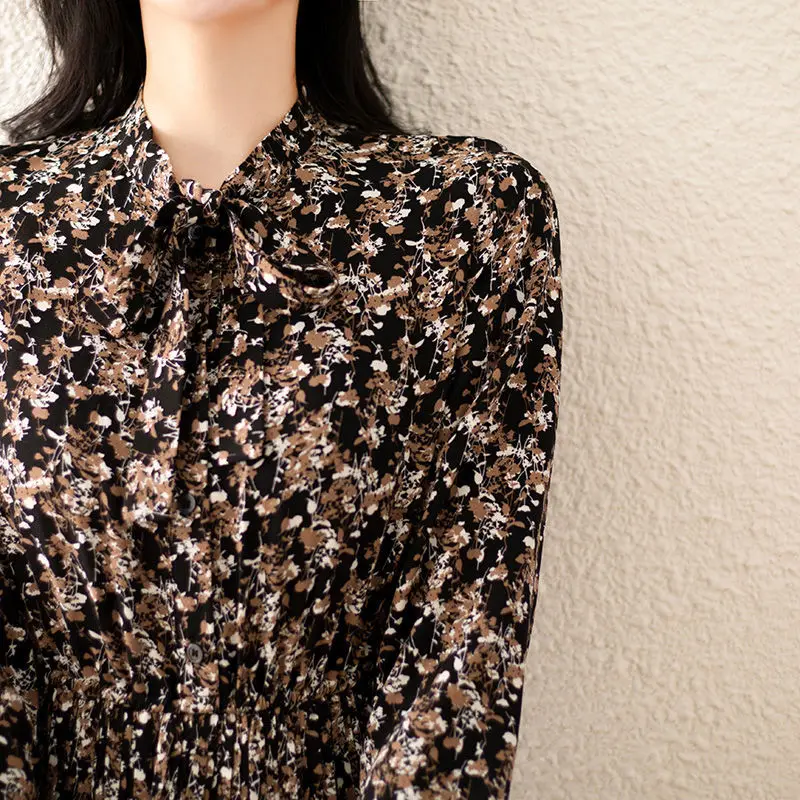 Платье женское Плиссированное с длинным рукавом Элегантная стильная летняя