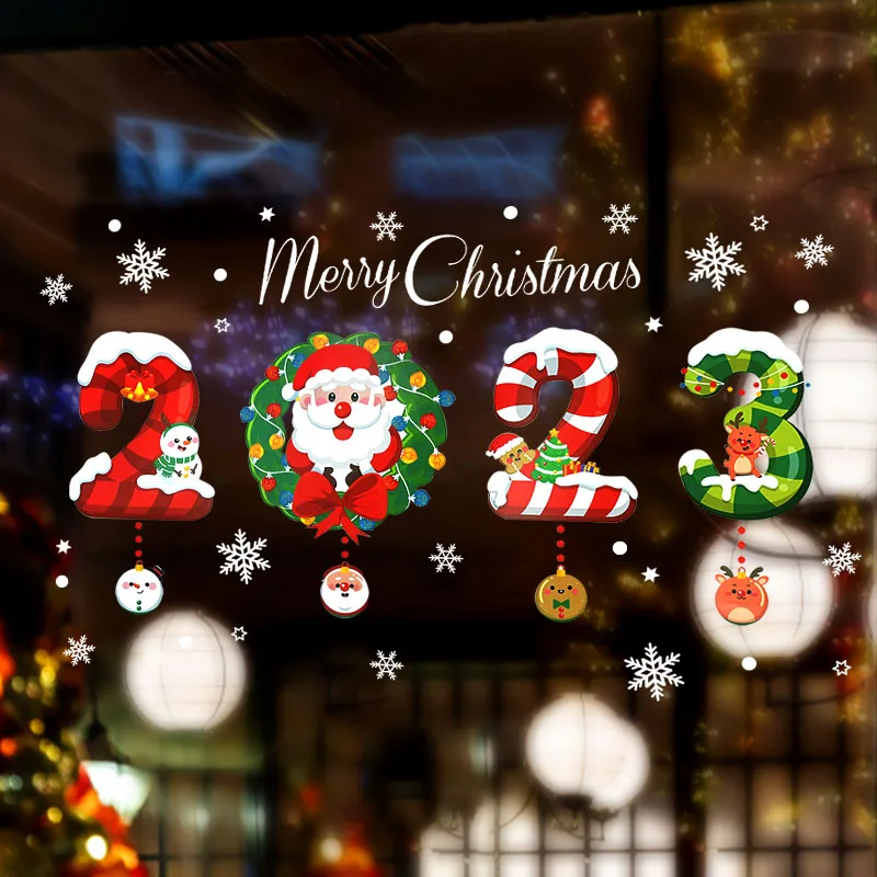 

2023 White Snowflake Christmas Wall Stickers Glass Window Sticker Merry Christmas Decorations for Home New Year Gift Navidad
