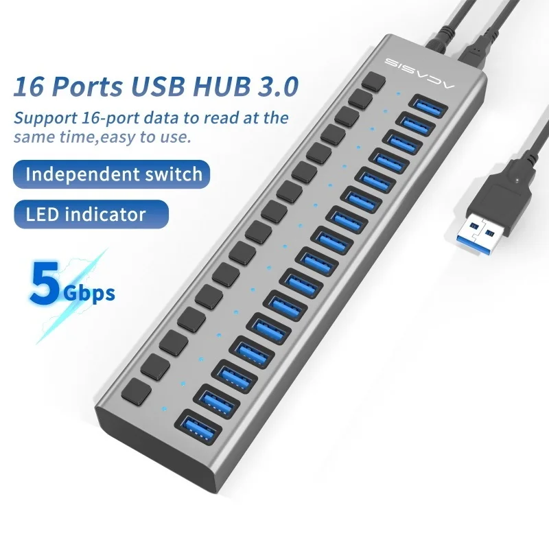 

2022 USB HUB 3.0 external power adapter 16/10 Ports USB Hub Splitter Switch 12V 7.5A Power Adapter for Mac Tablet Laptop PC US