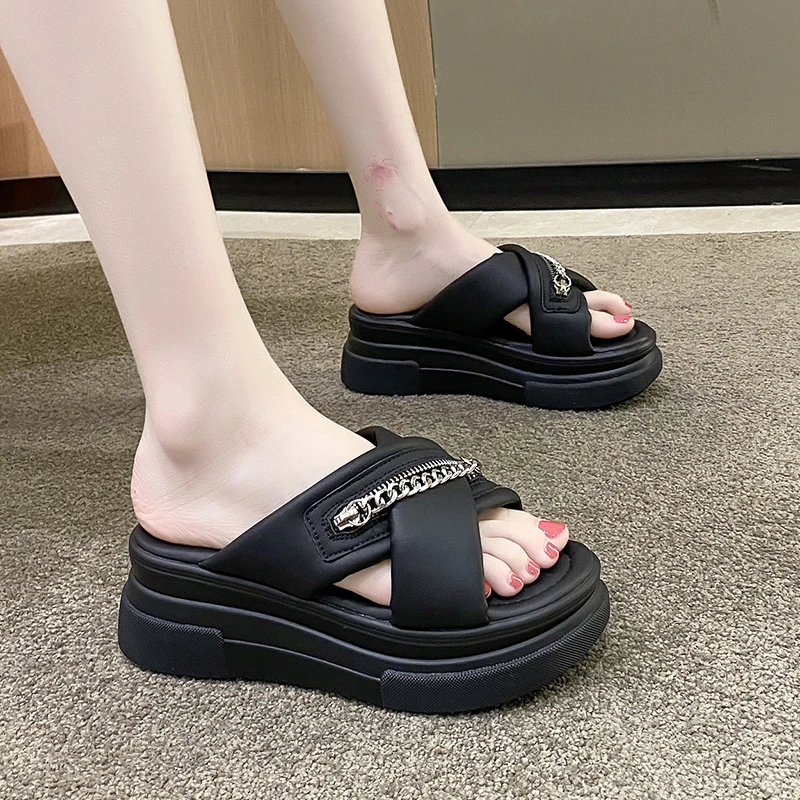 

Шлепанцы женские на платформе и толстом каблуке, сандалии с ремешком на пятке, Повседневные тапочки, сланцы, летняя обувь