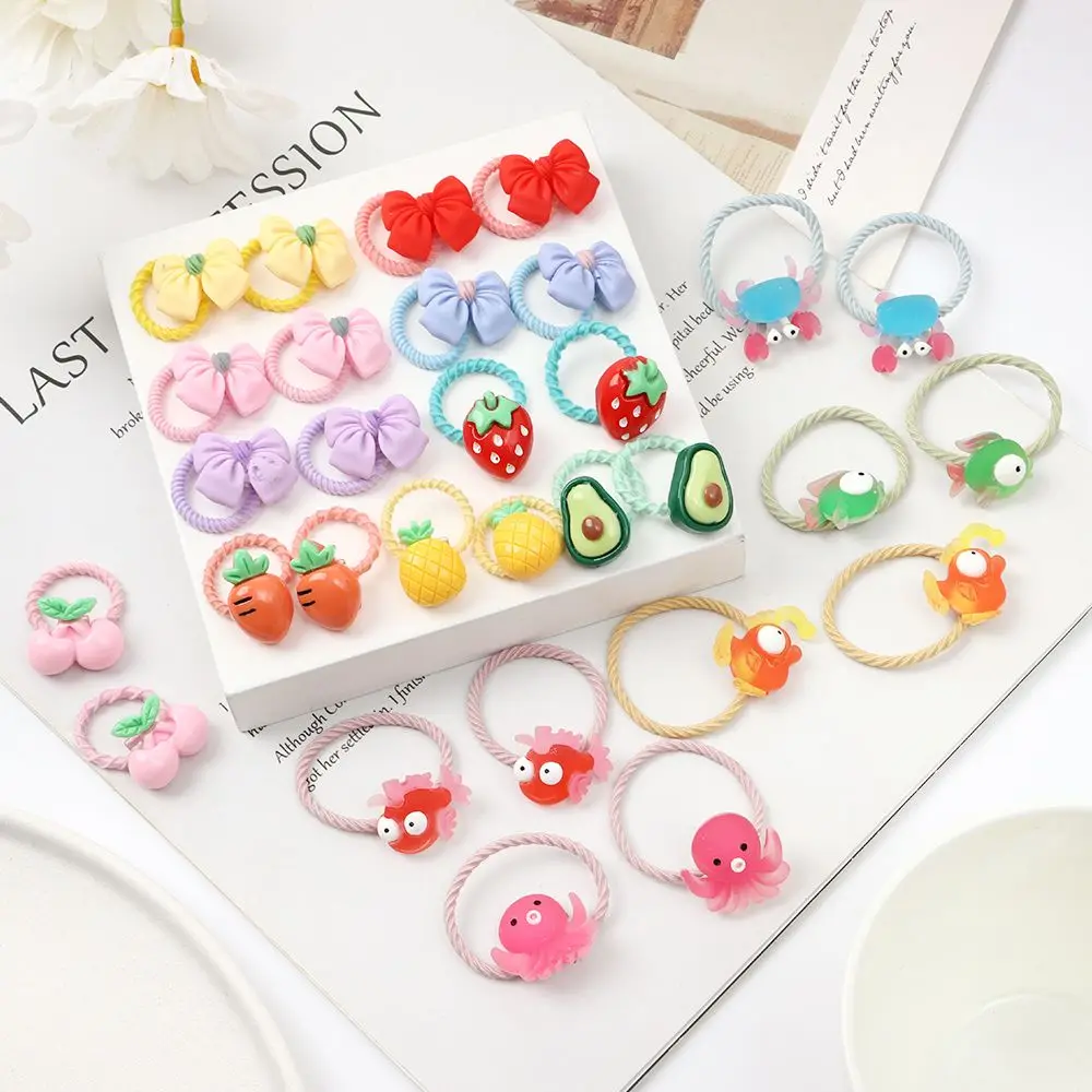 

Girl Fruit High Elastic Bowknot Hair Accessories 10 Pcs Hair Ring Hair Rope Set