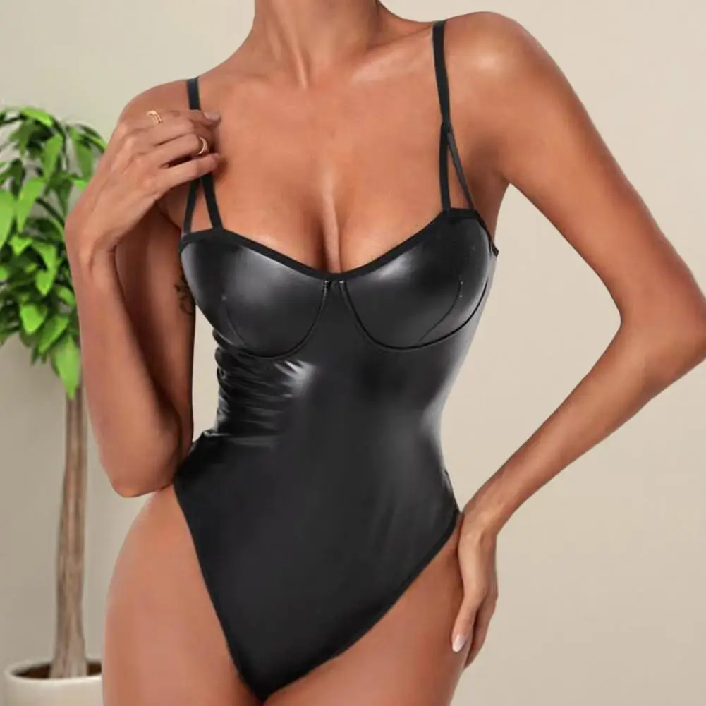 

Smooth Surface Skinny Collarless Backless Club Bodysuit for Romantic Night