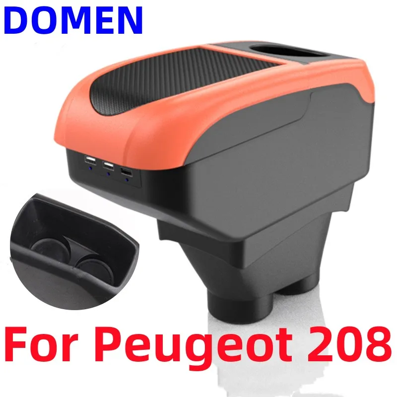 

New Storage Box for Peugeot 208 car dedicated central armrest box modification accessories overseas USB Charging