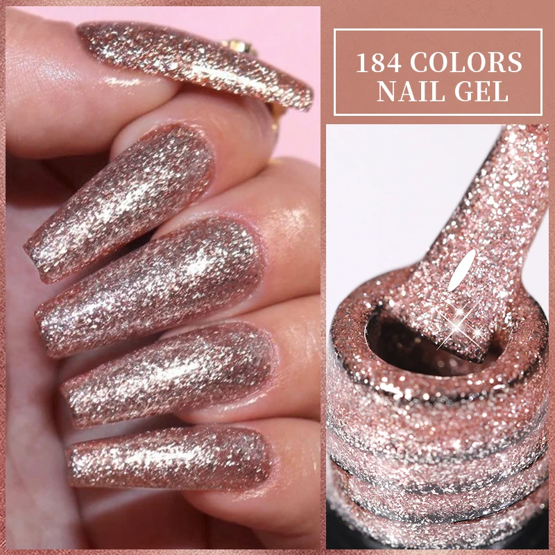 LILYCUTE 7ml Rose Gold Glitter Sequins Nail Gel Polish Shinning Sparkling Summer Colorful Semi Permanent Nail Art Gel Varnish LILYCUTE 7ml Rose Gold Glitter Sequins Nail Gel Polish Shinning Sparkling Summer Colorful Semi Permanent Nail Art Gel Varnish